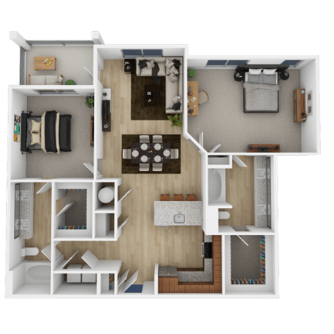 Floor plan for 2 beds, 2 baths, 1231 sqft